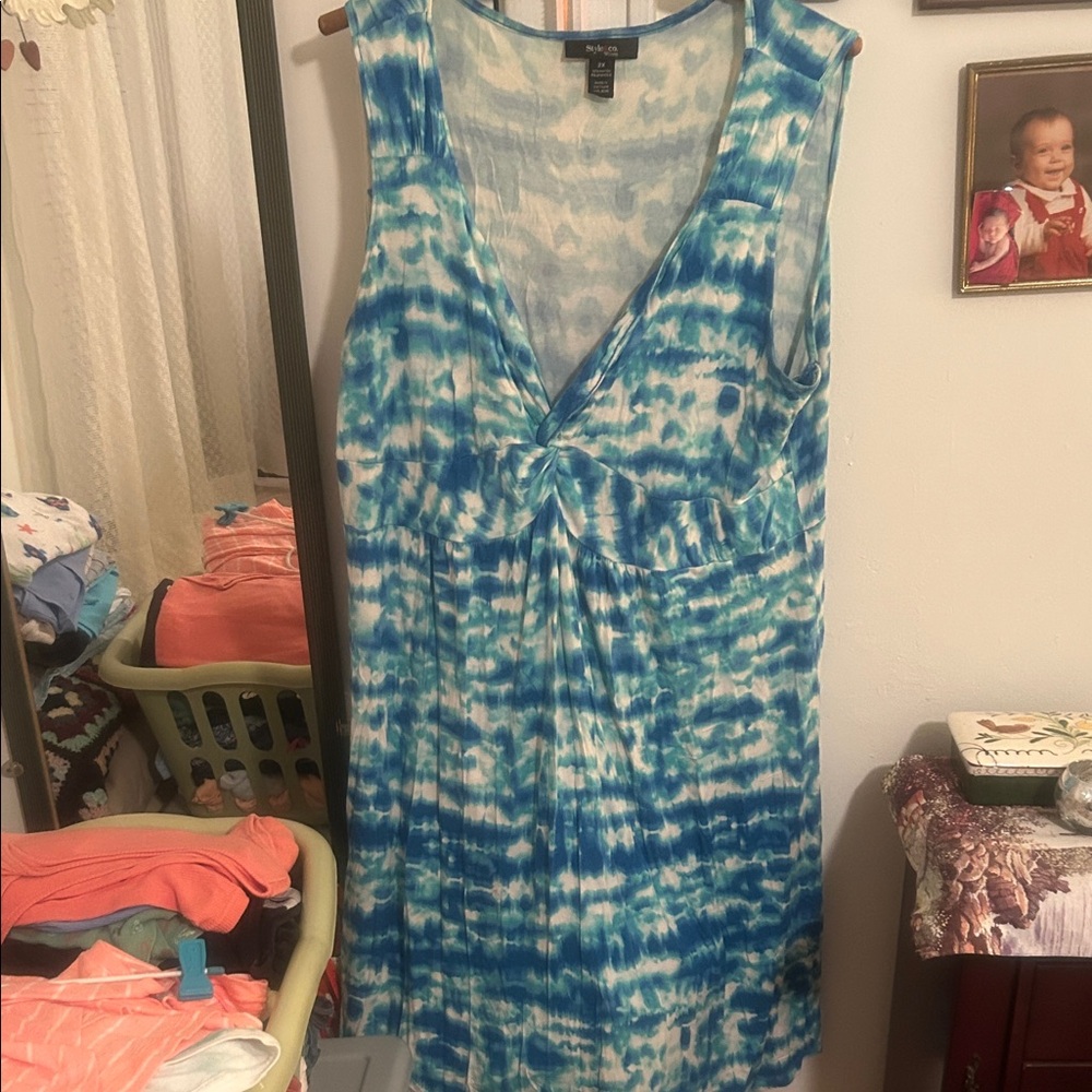 Style & Co. Blue and White Sleeveless Dress